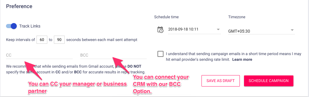 Email campaign setting